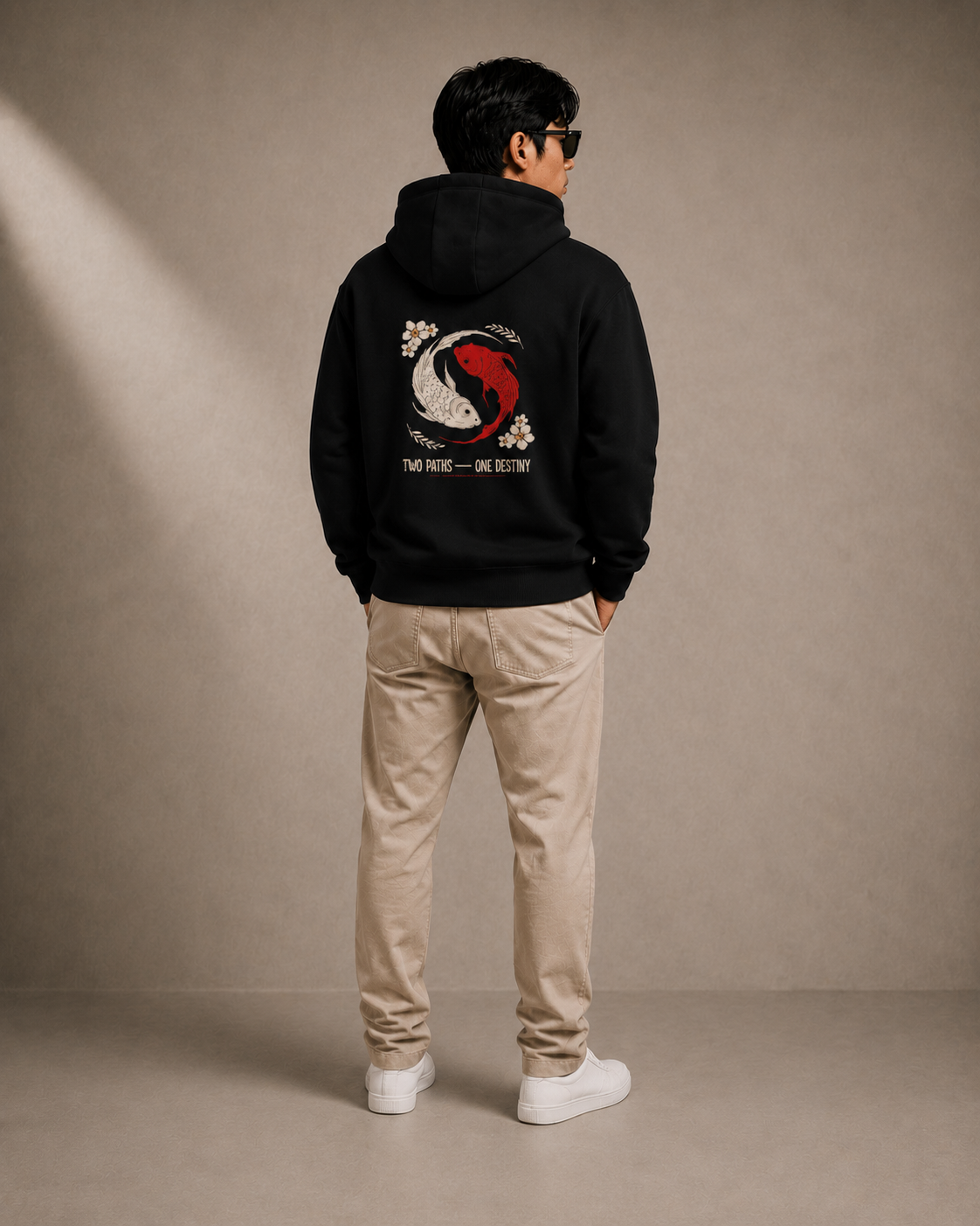 Balance Is the Key — Black Koi Graphic Hoodie