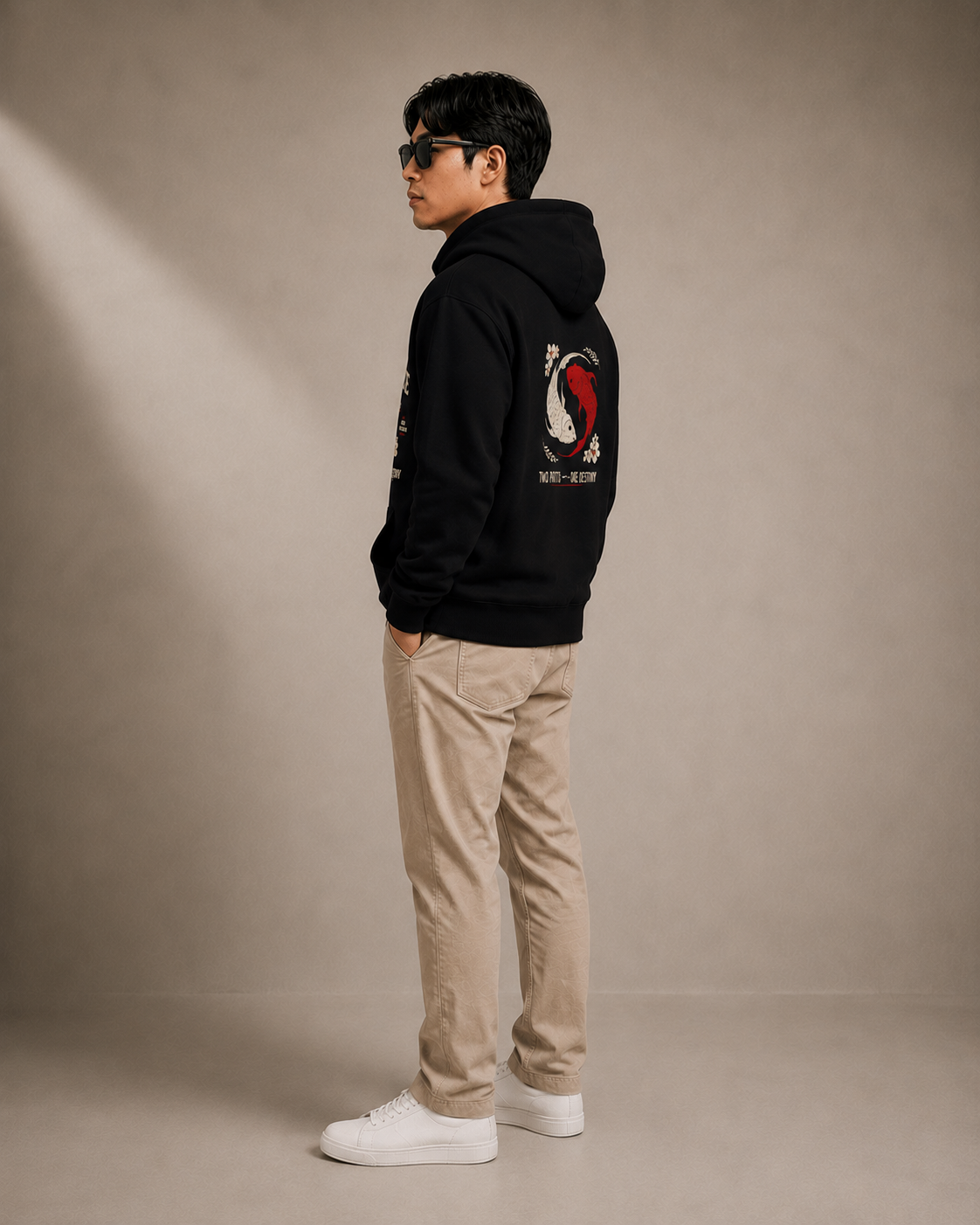 Balance Is the Key — Black Koi Graphic Hoodie